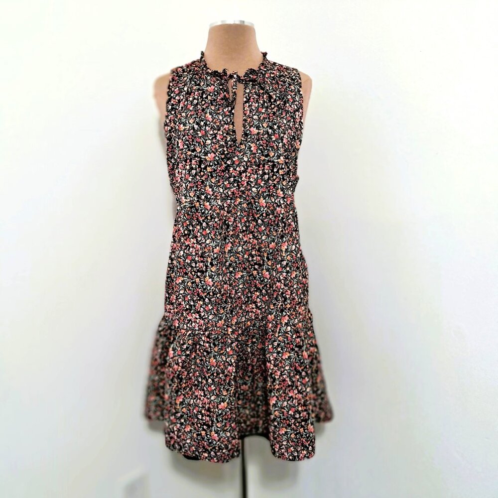 BB Dakota by Steve Madden Black Pink Floral Ruffled Keyhole Mini Dress